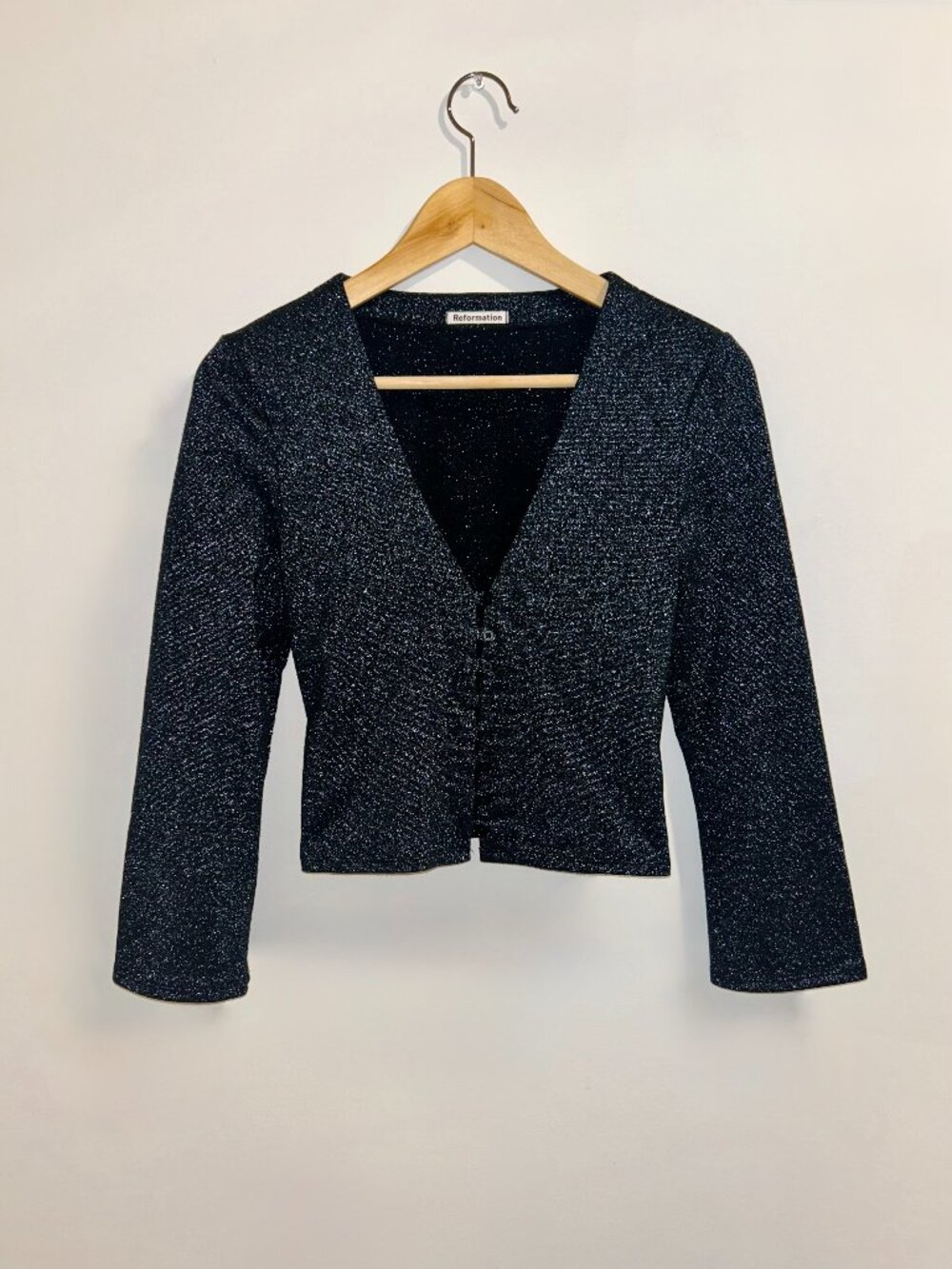 Reformation Gellar Top in Midnight Blue Glitter, Size Small